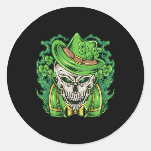Adesivo Redondo Dia de São Patrício Leprechaun Skull Shamrock