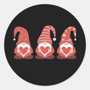 Adesivo Redondo Dia de São Valentim Três Gnomos Lindos Segurando C