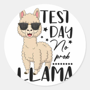 Adesivo Redondo Dia de Teste Sem Teste Prob Llama Estudante Teste