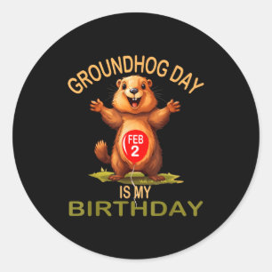 Adesivo Redondo Dia Divertido do Groundhog é Meu Aniversário, Grou