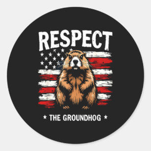 Adesivo Redondo Dia Divertido do Groundhog, Respeite o Groundhog U
