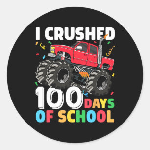 Adesivo Redondo Dia Do Caminhão-Monstro Da Escola 100.º Dia Da Esc