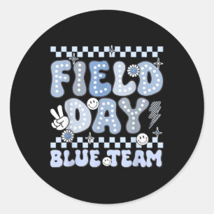 Adesivo Redondo Dia do Campo Blue Team Groovy Smile Face Rua Checa
