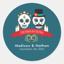 Adesivo Redondo Dia do Casamento Gótico do Caveira Morta