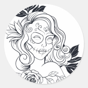 Adesivo Redondo Dia do crânio do açúcar da menina inoperante