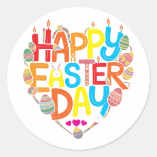 Adesivo Redondo Dia do felz pascoa 2025 Ovos Coelhinhos Engraçados
