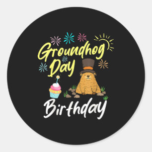 Adesivo Redondo Dia do Groundhog Aniversário Groundhog Festa Diver