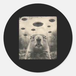 Adesivo Redondo Dia do Groundhog Ufo Gráfico Retro Vintage Enco Al