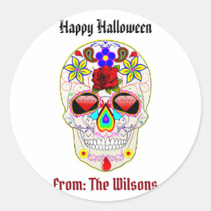 Adesivo Redondo Dia do Halloween do Crânio de Açúcar Personalizado