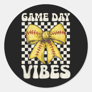 Adesivo Redondo Dia do Jogo Vibes Groovy Coquette Arco Softball Mu
