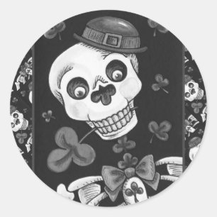 ADESIVO REDONDO DIA DO LEPRECHAUN MORTO, RUA. PADDY'S DAY SKULL
