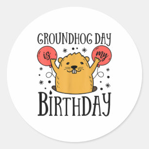 Adesivo Redondo Dia do Marmota é Meu Aniversário Divertido Retro F