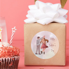 Adesivo Redondo Dia do Namorados de Casal Ilustrado bonito