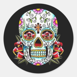 Adesivo Redondo Dia do Vinheta do Crânio Morto