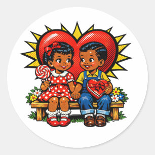 Adesivo Redondo Dia dos Namorados   Arte Pop Vintage Retro