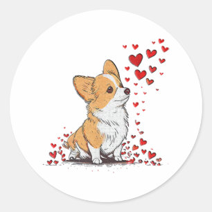 Adesivo Redondo Dia dos Namorados Cachorro Fofo Corgi Dia dos Namo