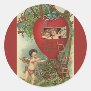 Adesivo Redondo Dia dos Namorados Cherubs Treehouse Vitoriano Anti