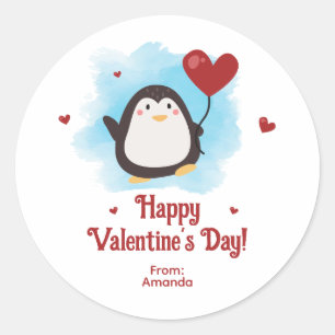 Adesivo Redondo Dia dos Namorados do Pinguim Personalizado