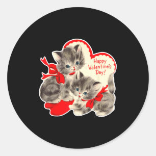 Adesivo Redondo Dia dos Namorados Gato Gatinho Retro Val
