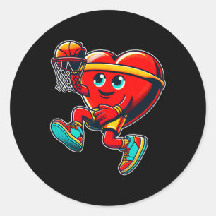 Adesivo Redondo Dia dos Namorados Jogador de Basquete Retro Coraçã