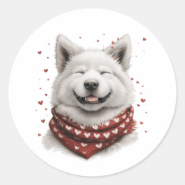 Adesivo Redondo Dia dos Namorados Samoyed Dog