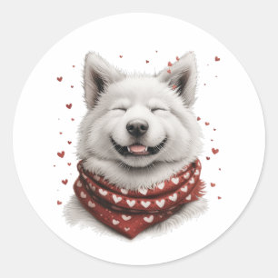 Adesivo Redondo Dia dos Namorados Samoyed Dog
