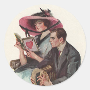 Adesivo Redondo Dia dos Namorados Vintage Vitoriano Amor e Romance