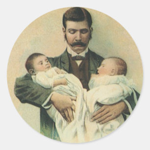 Adesivo Redondo Dia dos Pais Vitoriano Antigo, São Trigêmeos!