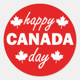 Adesivo Redondo Dia feliz de Canadá no vermelho