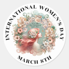 Adesivo Redondo Dia Internacional da Mulher 8 de março Feminina