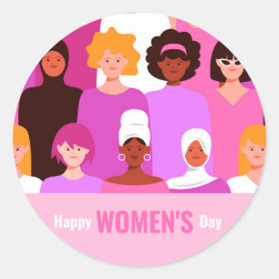 Adesivo Redondo Dia internacional da mulher 8 março rosa