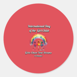 Adesivo Redondo Dia Internacional da Rapariga, persiga os seus son