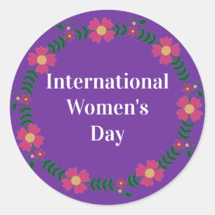 Adesivo Redondo Dia Internacional das Mulheres Roxas