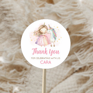 Adesivo Redondo Dia Mágico de Aniversário da Unicórnia