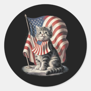 Adesivo Redondo Dia Memorial Cat Funny Kitten 4 De Julho Patrioti