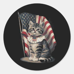 Adesivo Redondo Dia Memorial Cat Funny Kitten 4 De Julho Patrioti