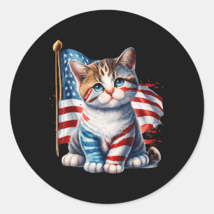 Adesivo Redondo Dia Memorial Cat Funny Kitten 4 De Julho Patrioti