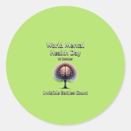 Adesivo Redondo Dia Mundial da Saúde Mental. Conde Batalhas Invisí