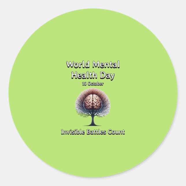 Adesivo Redondo Dia Mundial da Saúde Mental. Conde Batalhas Invisí (Frente)