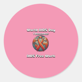 Adesivo Redondo Dia Mundial da SIDA. Mundo Livre da AIDS.