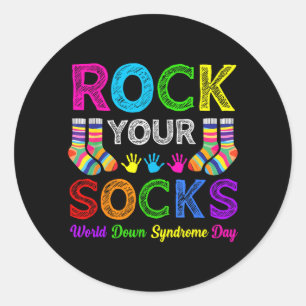 Adesivo Redondo Dia Mundial da Síndrome de Down Rock Socks Conscie