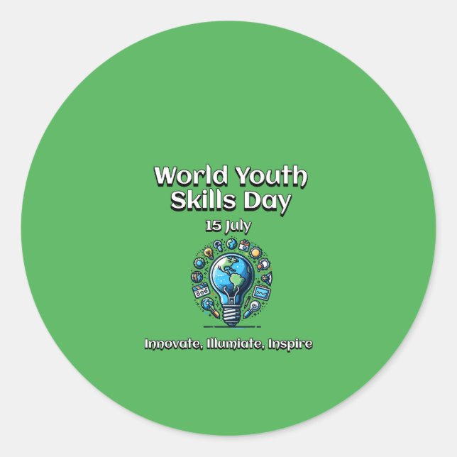 Adesivo Redondo Dia Mundial das Competências da Juventude. Ilumine (Frente)