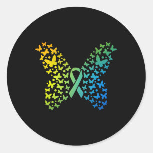 Adesivo Redondo Dia Mundial do Cancer da Borboleta