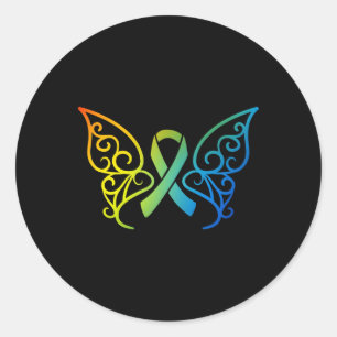 Adesivo Redondo Dia Mundial do Cancer da Borboleta 1