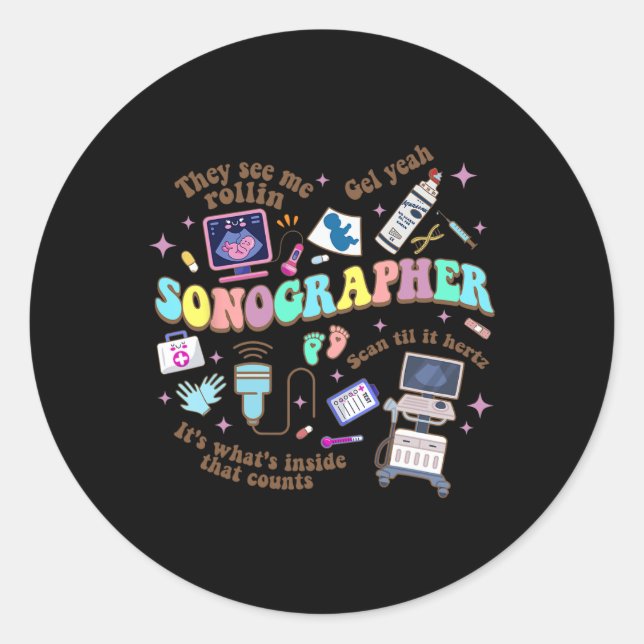 Adesivo Redondo Dia Nacional da Enfermeira Ultrasom Tech Sonograph (Frente)