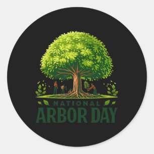 Adesivo Redondo Dia Nacional de Árvore Cuidados Para Um Feliz Dia 