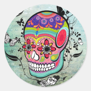 Adesivo Redondo Dia urbano de Muerte do tatuagem dos mortos