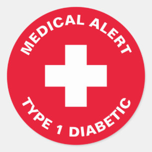Adesivo Redondo Diabetes Alerta Médico Tipo 1 Vermelho Diabético