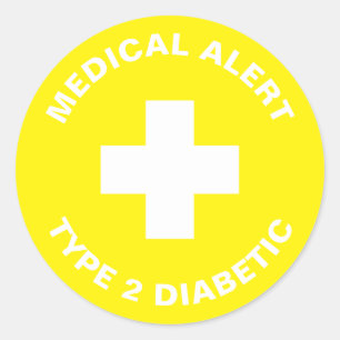 Adesivo Redondo Diabetes Alerta Médico Tipo 2 Amarelo diabético