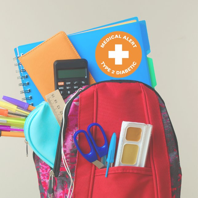 Adesivo Redondo Diabetes Alerta Médico Tipo 2 Laranja Diabético (Diabetes Medical Alert Type 2 Diabetic Orange Classic Round Sticker)